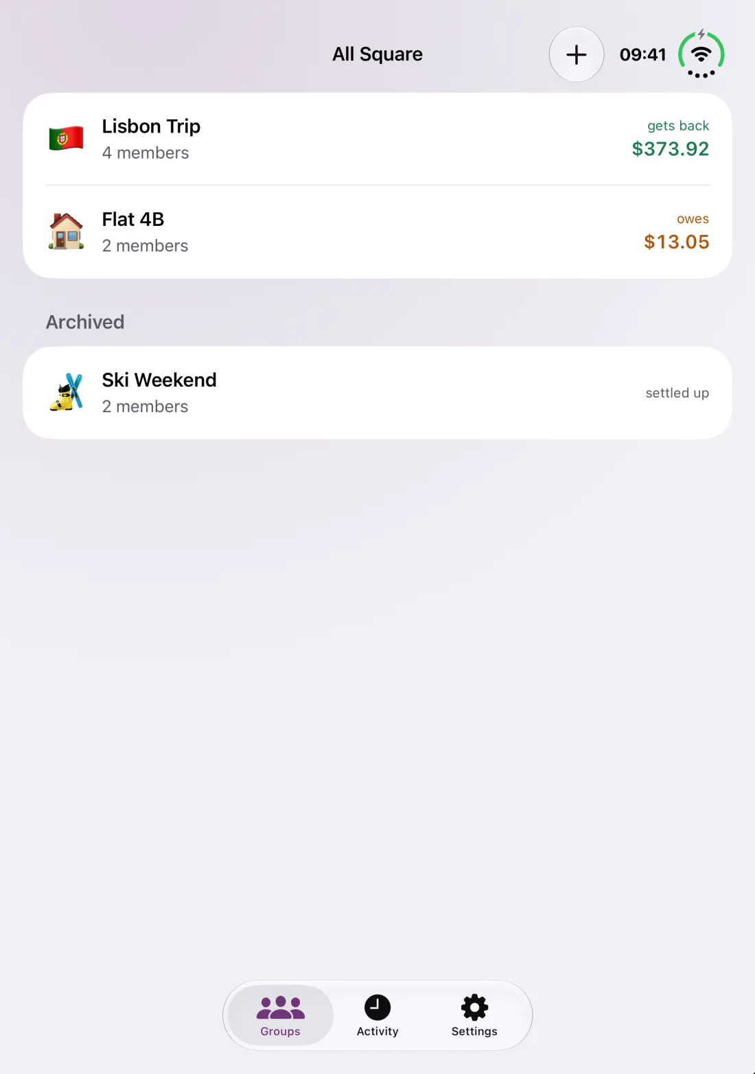 All Square on the iPhone Duo inner display: the groups list