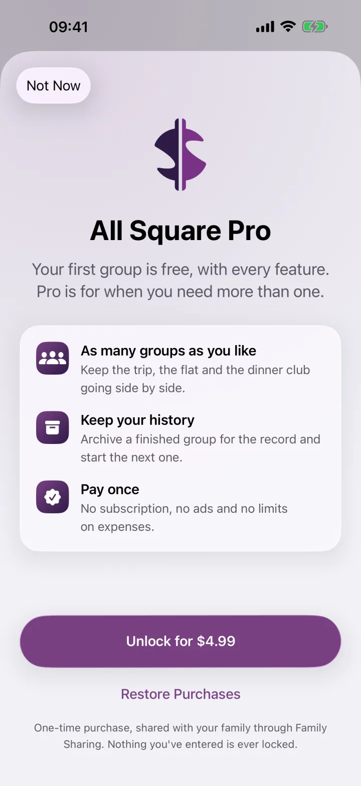The All Square Pro screen on iPhone