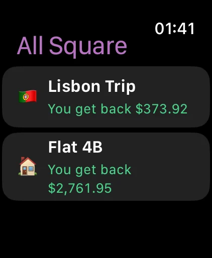 All Square on Apple Watch: groups with your balance