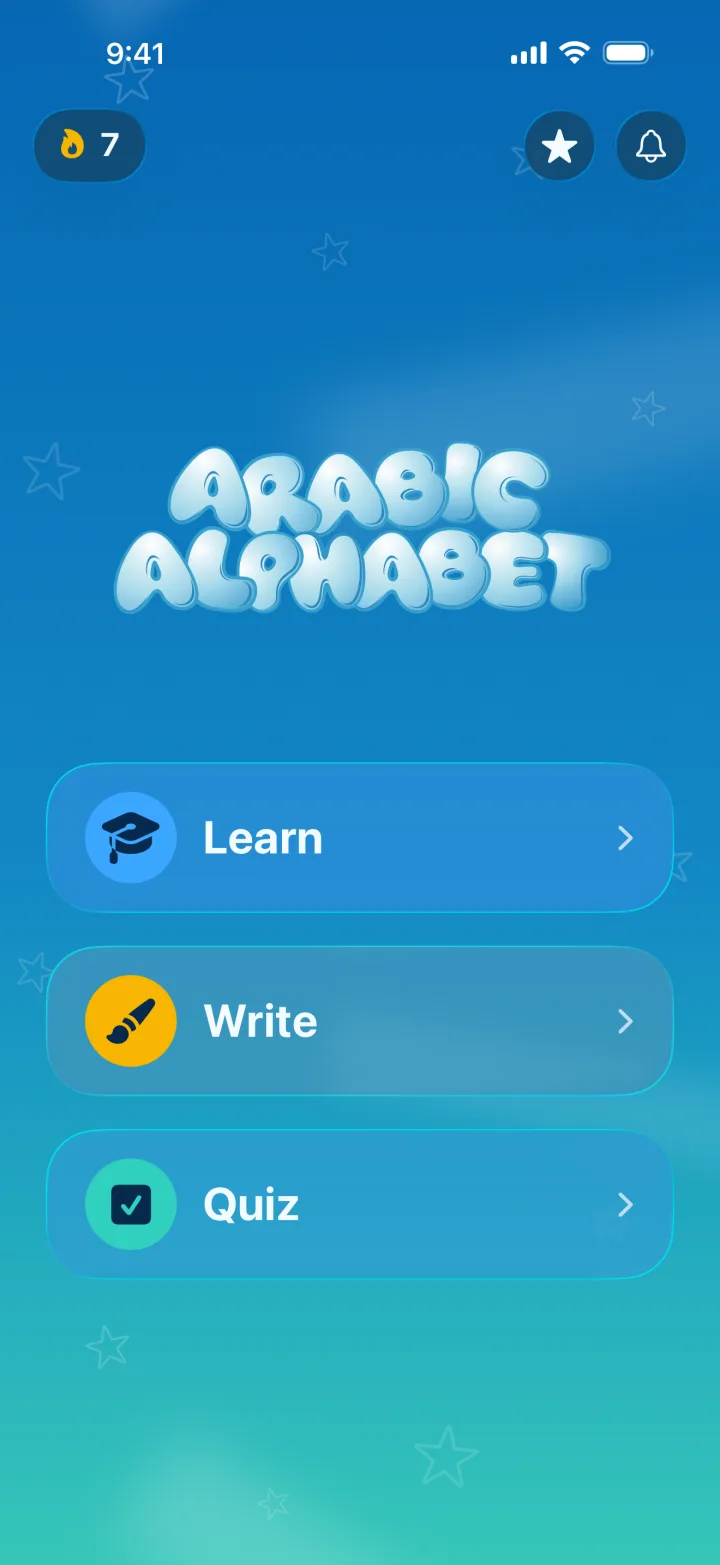 Arabic Alphabet on iPhone: Home with Learn, Write and Quiz