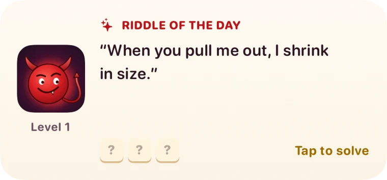 The medium Riddle of the Day widget with the devil, the first hint and the letter count