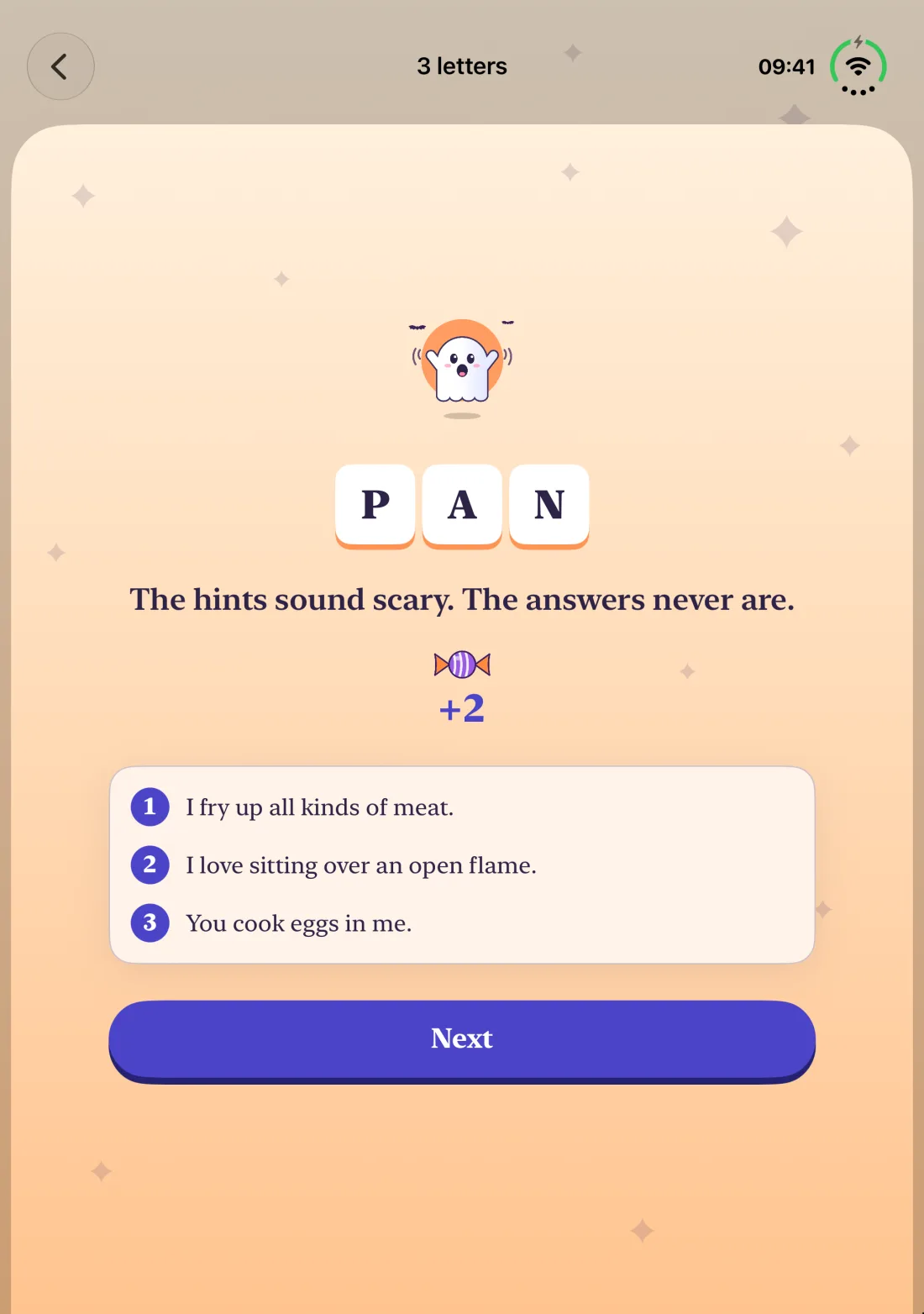 Scary Minds on the iPhone Duo inner display: the solve screen for Pan