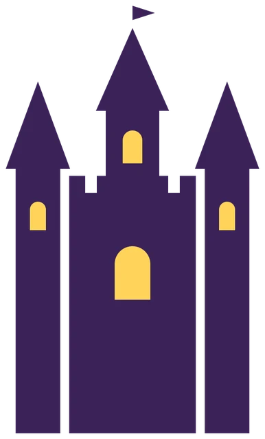 The castle of the Castle Moon theme, its windows lit