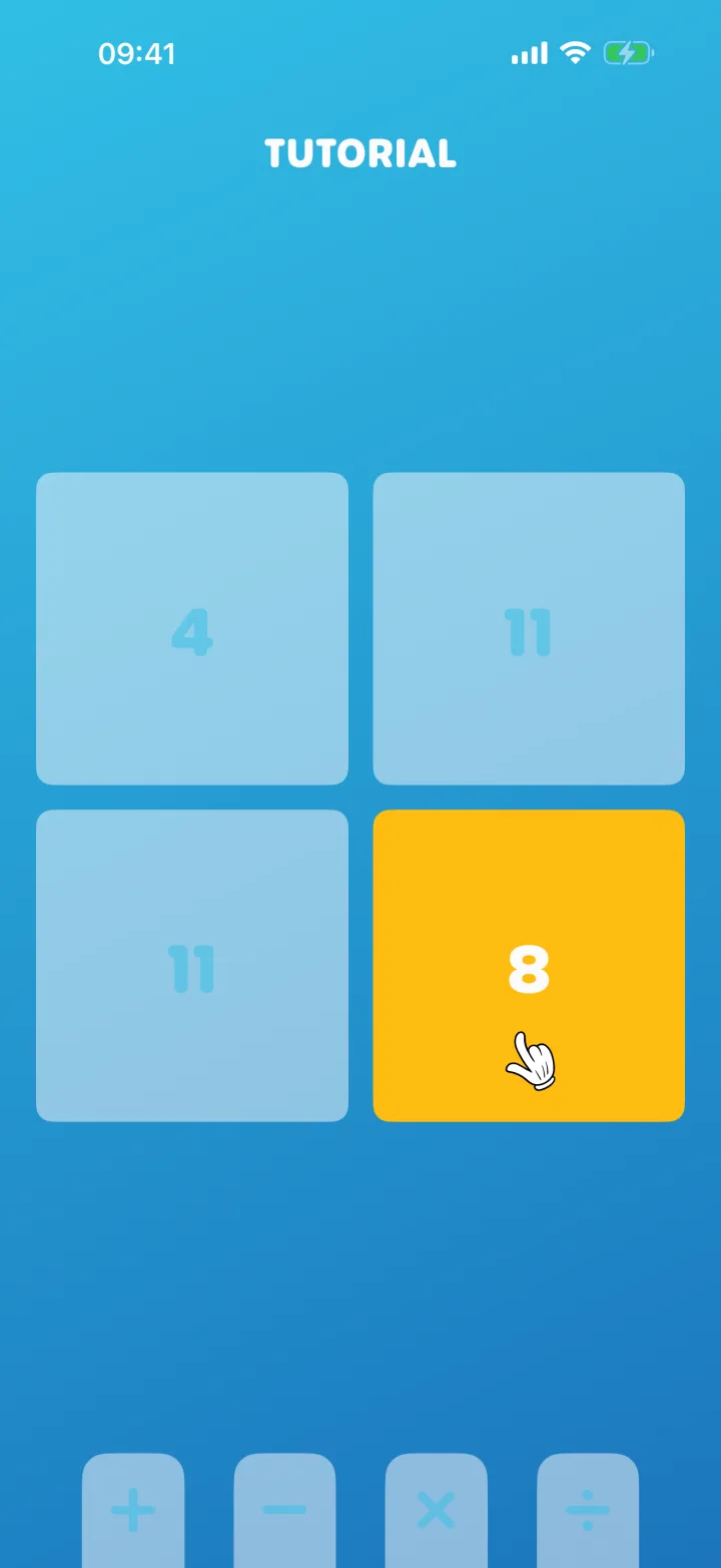 The Solve 24 tutorial puzzle: 4, 8, 11 and 11